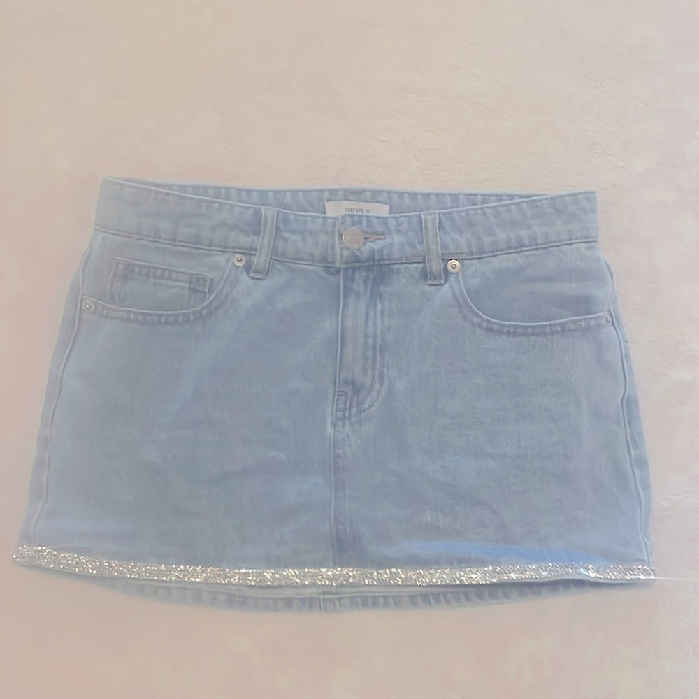 Jeweled Denim Mini Skirt